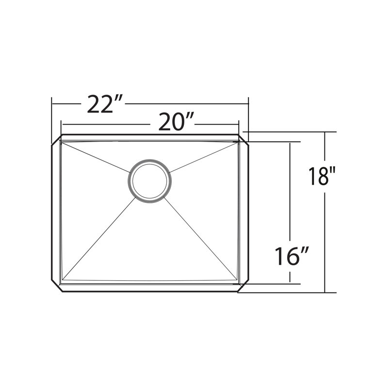 Prep 1800 Series Single Stainless Steel Bowl Undermount 22" x 18" Single Bowl Kitchen Sink