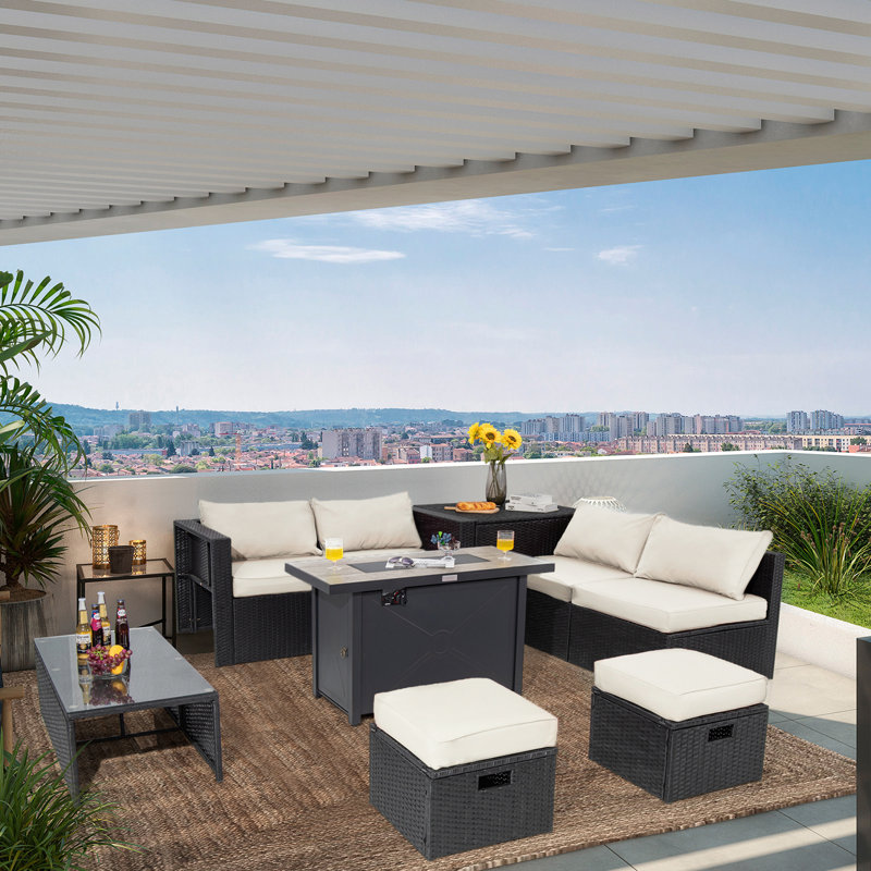 Amendola 6 - Person Patio Conversation Set with Cushions, Off White