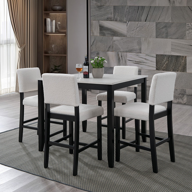 Avella 4 - Person Counter Height Dining Set with Boucle Upholstery
