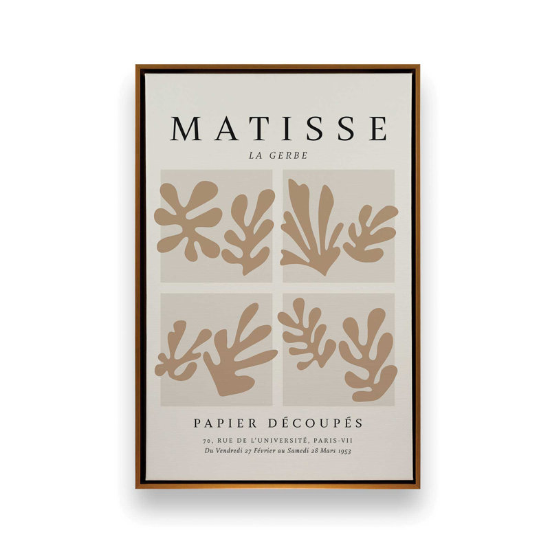 Matisse's La Gerbe Quartet en brun, H 12,75 po x l 8,75 po x P 1,75 po, Cadre flottant or poli