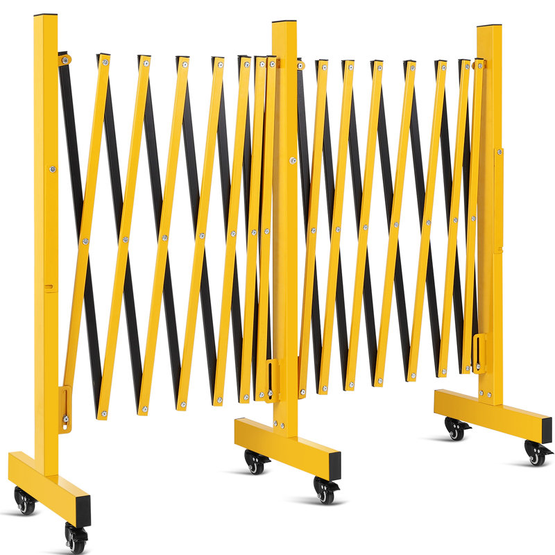 Barricade rétractable extensible, barrière d'allée pliante en métal 8/9 / 11/16/23 pi avec roulettes, clôture de sécurité extérieure portable pour la construction, la cour, le garage et le contrôle des foules