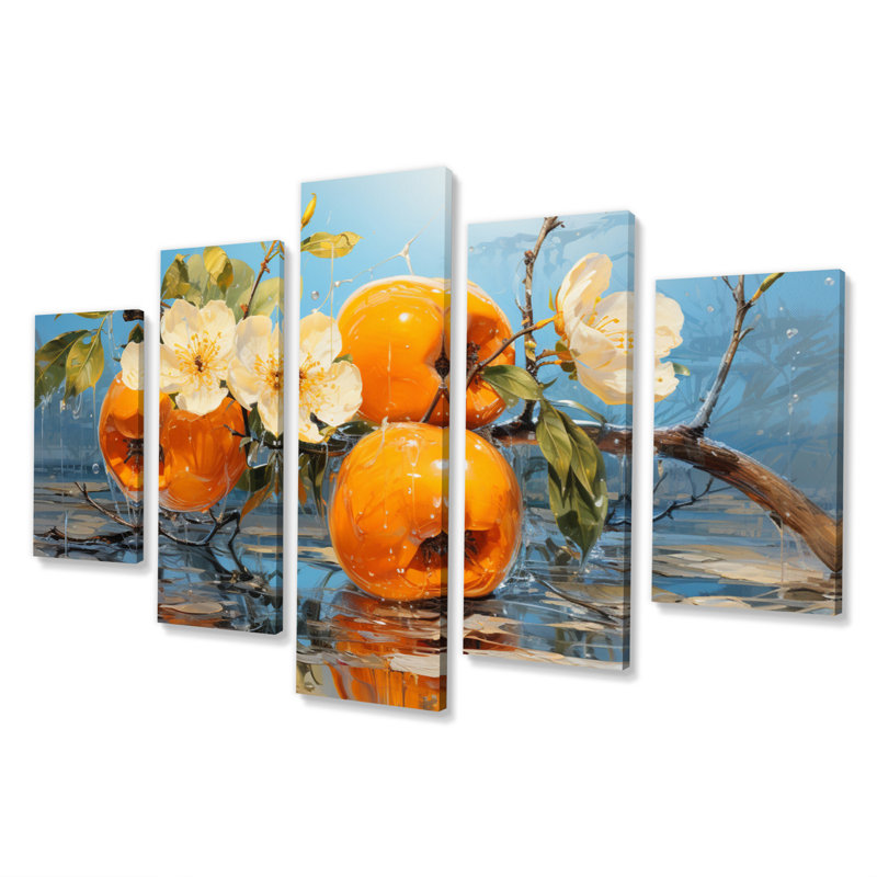 Fruit orange persimmon II - ferme, art mural sur toile - 5 panneaux