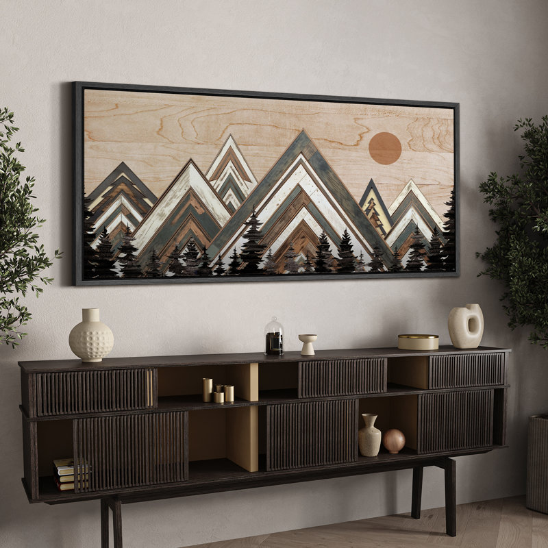 Western Wood Effect Landscape " Abstract Geometric Mountain Range Modern Art Relax Calm Warm Extra Large Pictures " Print