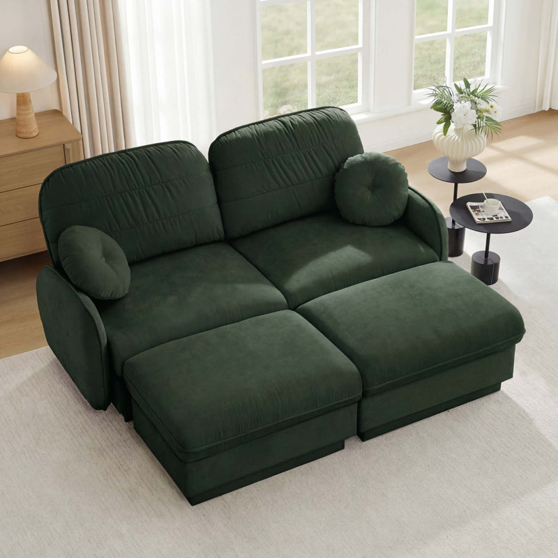 Canapé en forme de U en chenille avec repose-pieds mobile et assemblage facile, Vert