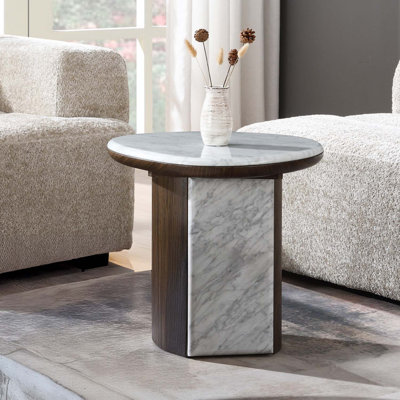Table de bout ronde, marbre naturel et brun