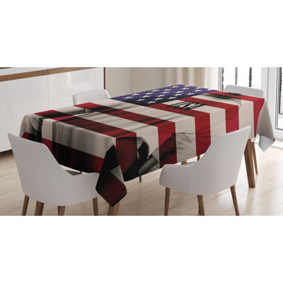 Ambesonne Soccer Tablecloth, Composite Double Exposure Image Of A Soccer Player And American Flag Usa Run, Rectangular Table Cover For Dining Room Kitchen Decor, 52" X 70", Beige Blue Red