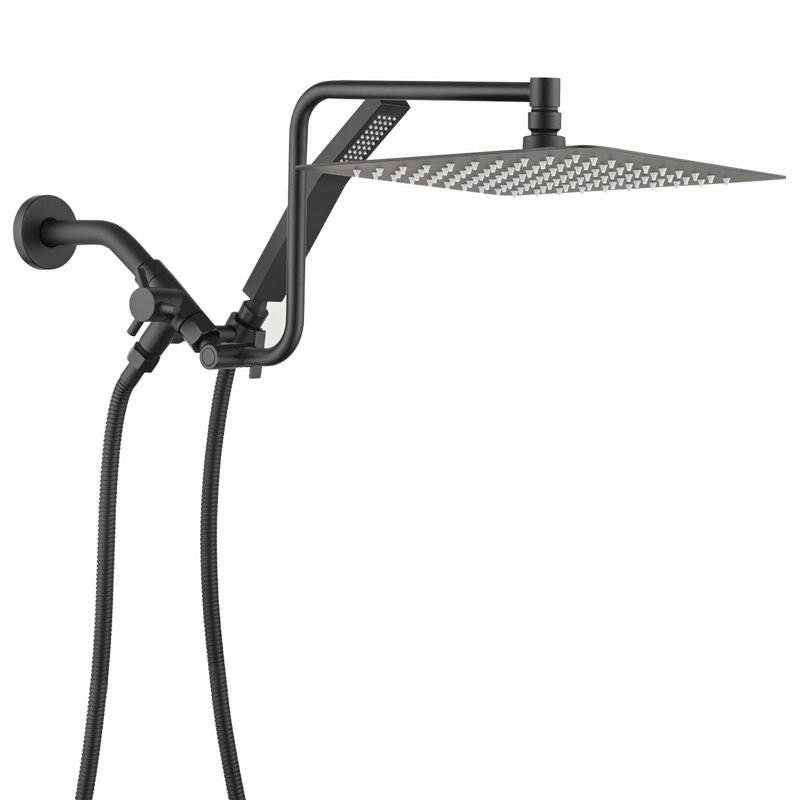 Pomme de douche à pluie 10 po avec douchette à main avec bras d'extension réglable 12 po, Matte Black