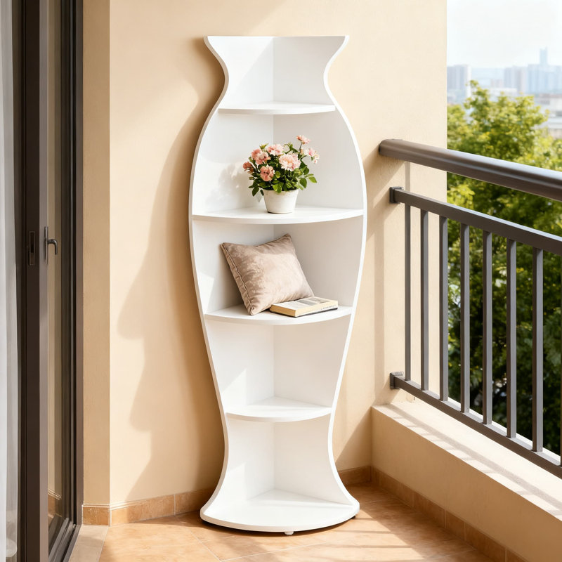 Bibliothèque d'angle en forme de vase, étagère de rangement autoportante à 5 niveaux pour le salon, la chambre à coucher et le bureau, rangement moderne et solution de présentation