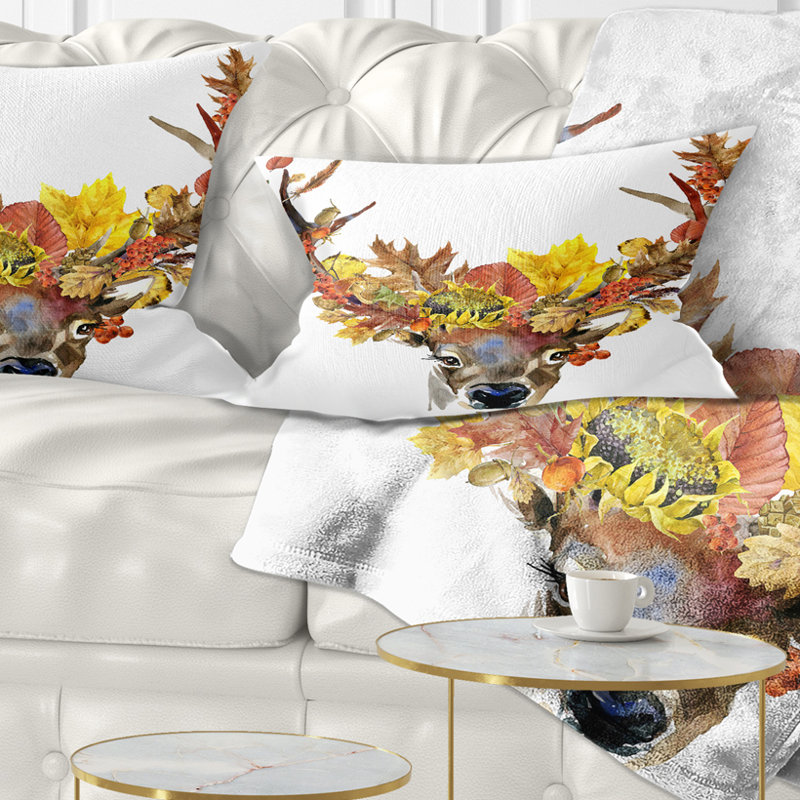 Chevreuil avec fleurs - coussin à imprimé floral