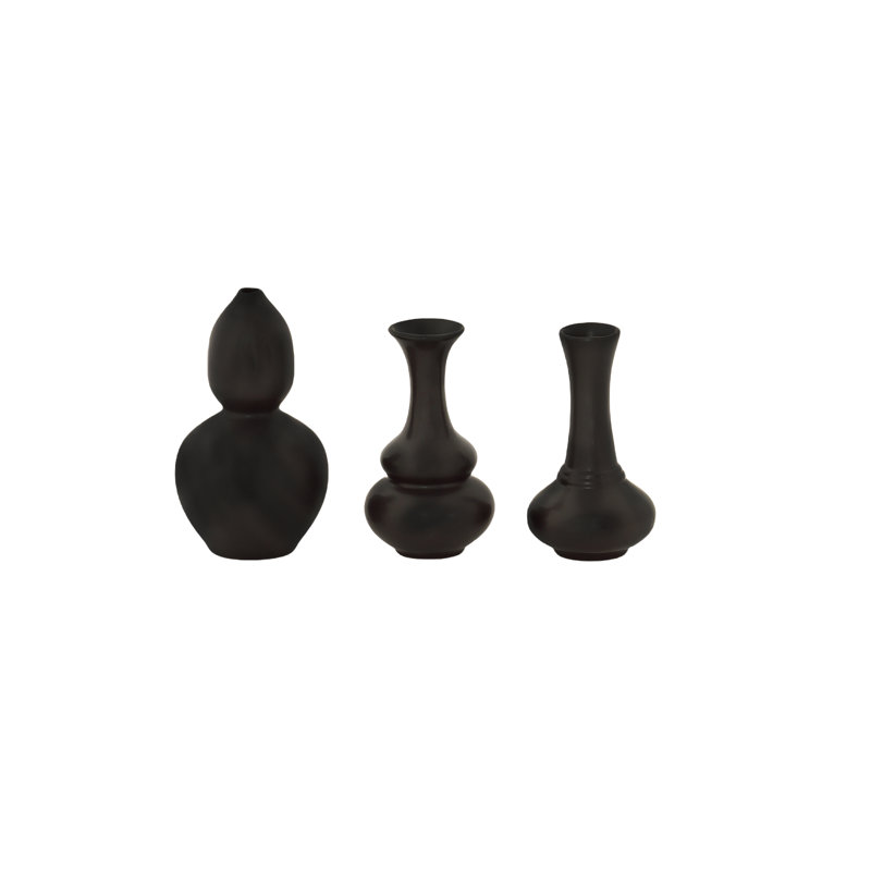 Ceramic Round Bellied Vase with Trumpet Mouth in Different Designs Set of Three Matte Finish 3.50"x3.50"x6.75"H; 3.50"x3.50"x5.50"H; 3.50"x3.50"x5.25"H