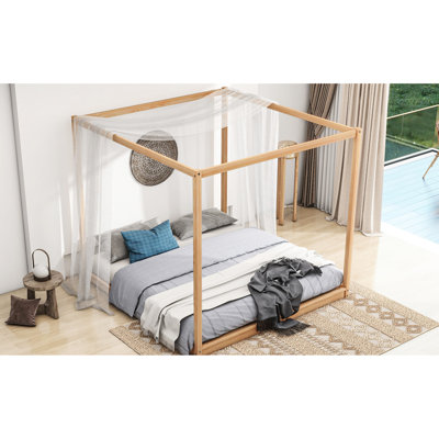 Lit plateforme à baldaquin blanc très grand avec pieds de soutien tenaces - lattes de chambre à coucher, confort