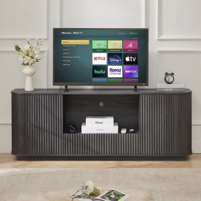 64-Inch Wavy Tv Stand, Rounded Sideboard Storage Cabinet, Wooden Vertical Stripe Cabinet