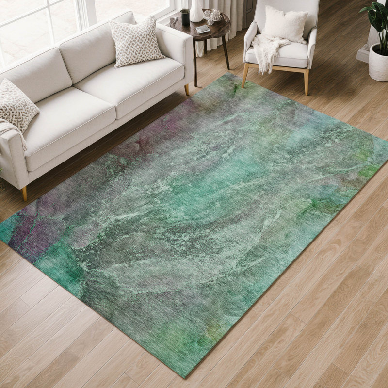 Tapis abstrait intérieur / extérieur lavable à la machine Efhantillonko ACN2307, Rectangulaire 8 pi x 10 pi