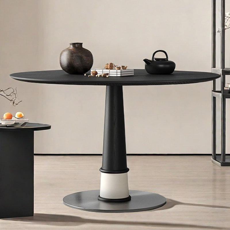 Retro solid wood round dining table black simple, 29.53"H x 43.31"L x 43.31"W