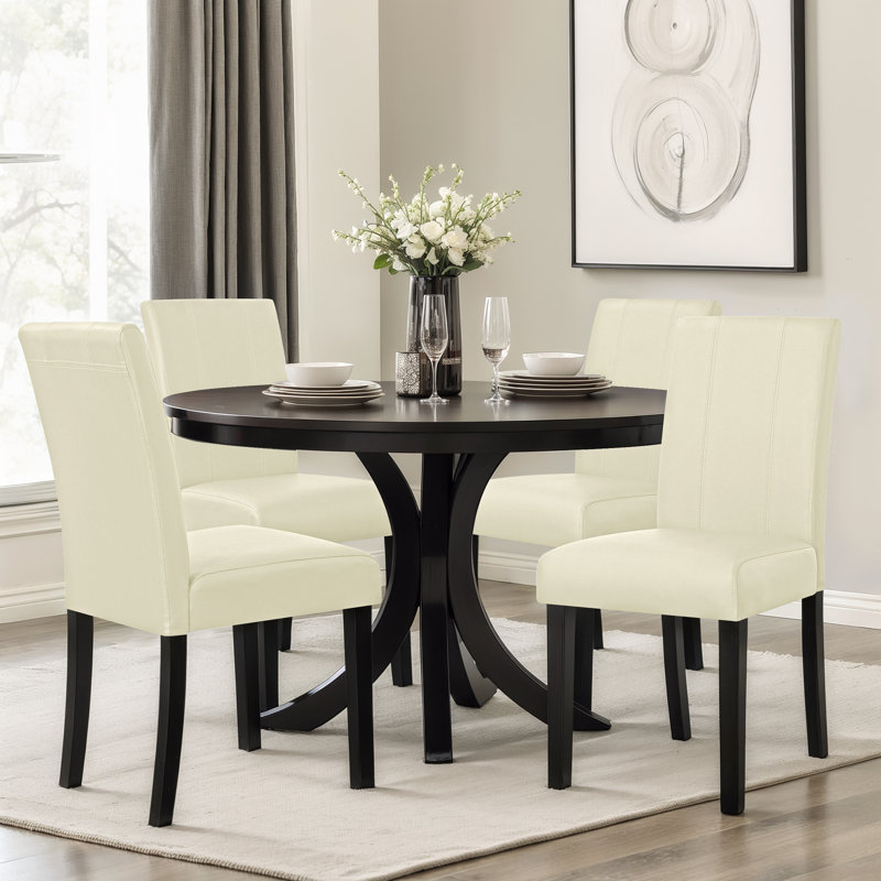 Modern Faux Leather Waterproof Upholstered Dining Chair, Ivory