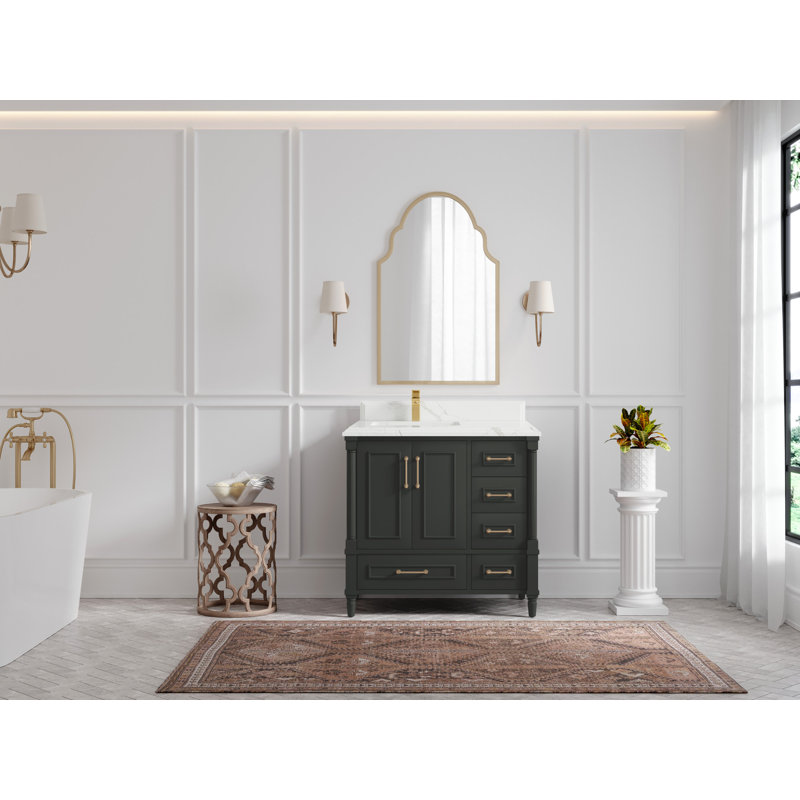 Meuble-lavabo simple 36 po avec plateau Aberdeen, Calacatta Laza