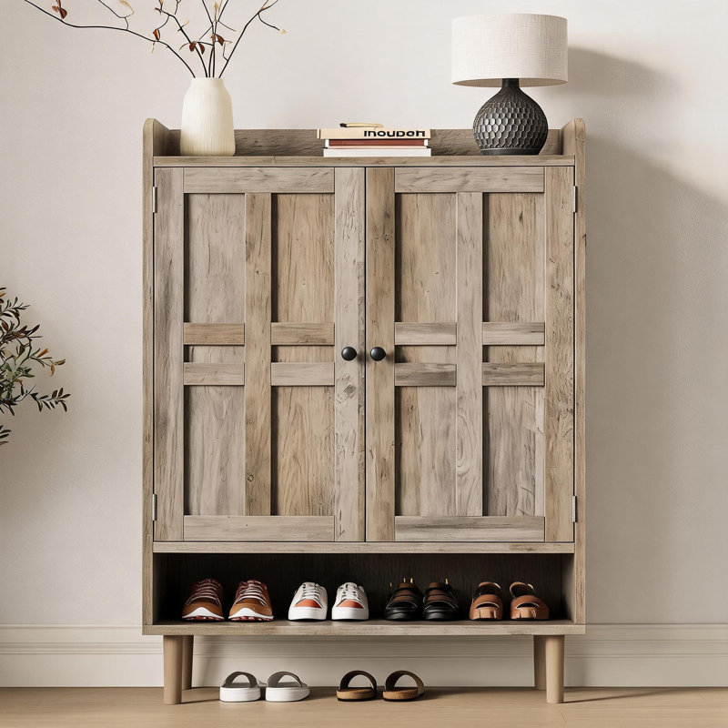Armoire à chaussures, grande armoire à chaussures avec 2 portes, Noyer