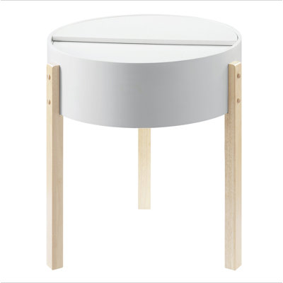 Table de bout blanche et naturelle avec rangement caché