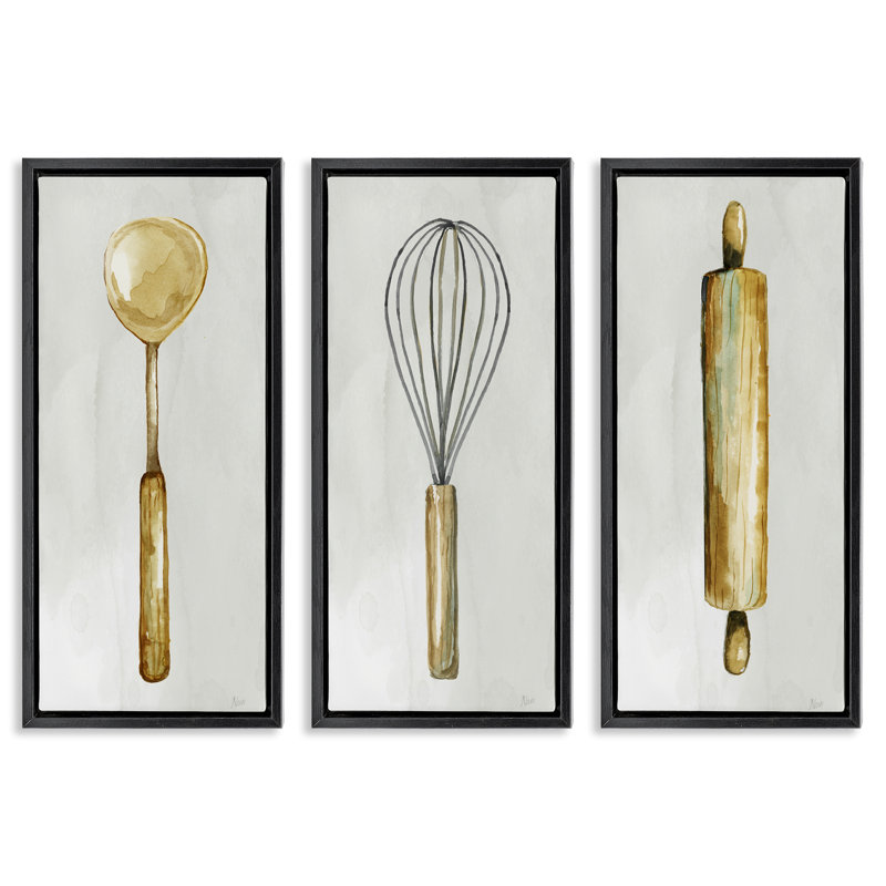  Ustensiles de cuisine traditionnels 3 pièces flottantes encadrées par Nan, H 25 po x l 11 po, Cadre flottant noir de jais