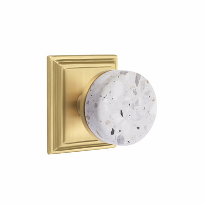 Ensemble de boutons de passage Emtek Select, rosette Wilshire, tige conique, bouton terrazzo clair