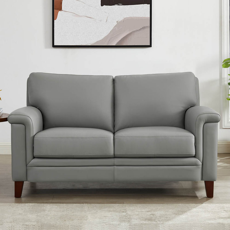 Marineta 61.5'' Genuine Leather Loveseat, Silver Gray