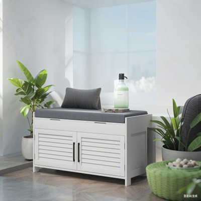 Shoe Bench Entryway Bench With Shoe Storage Adjustable Shelves And Shutter Doors 35.4" Shoe Organizer