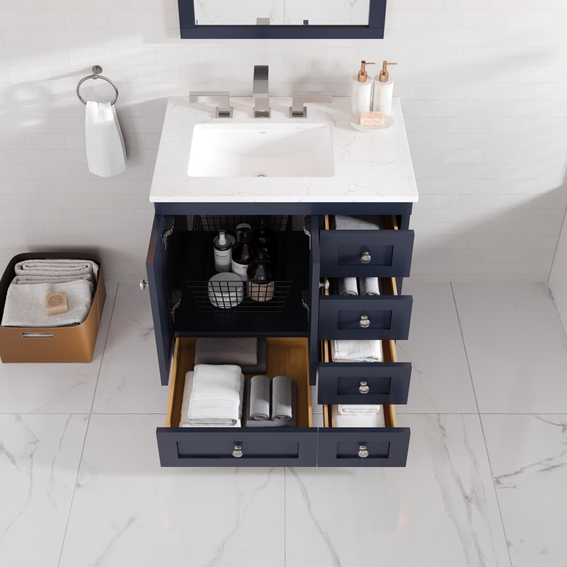 Acclaim 28 In. Dark Gray Single Sink Bath Vanity With Carrara Quartz Top And Undermount Porcelain Sink, Dark Gray