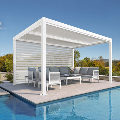 Pergola en aluminium avec abat-jour roulant, 1 côté long