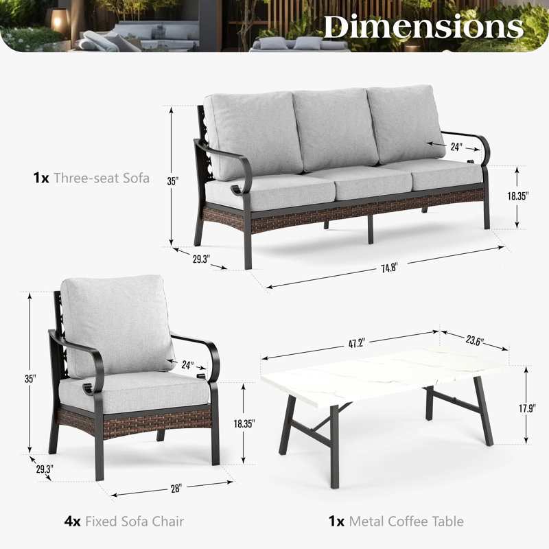 4 Piece Sofa Seating Group With Cushions, Light Gray