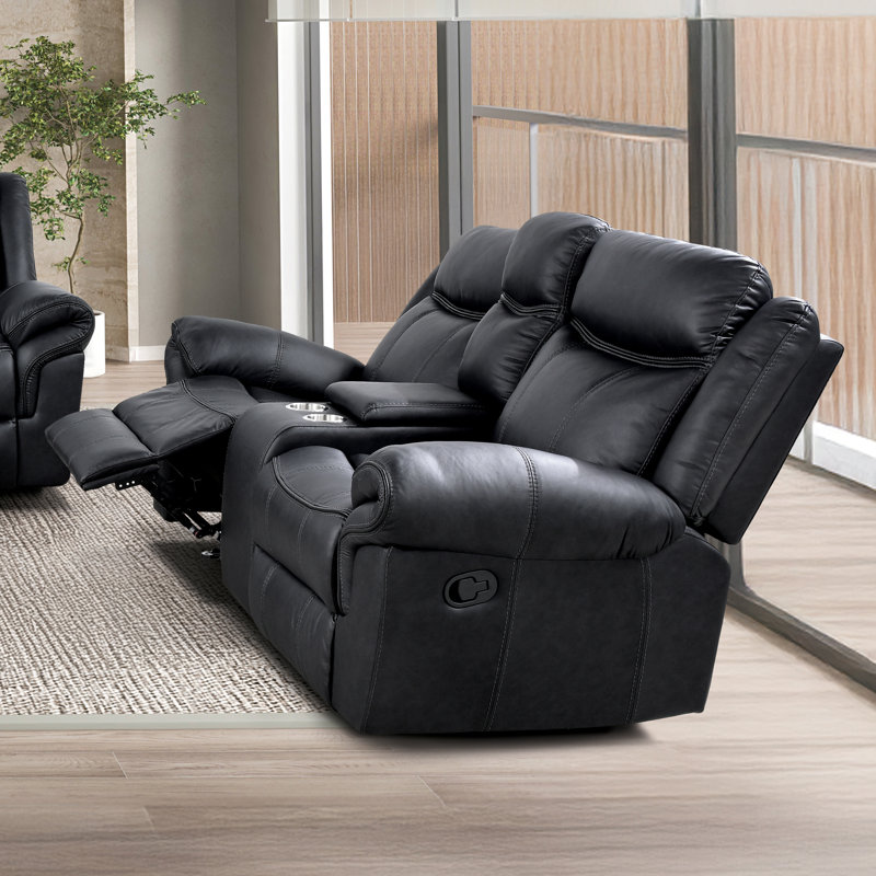 Caenas 79'' Upholstered Manual Glider Reclining Loveseat, Black