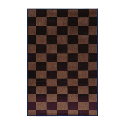 Machine Washable Checkered Black Area Rug