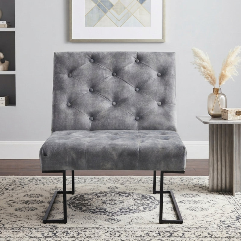 Fauteuil de chambre Klara, Noir, Velours gris