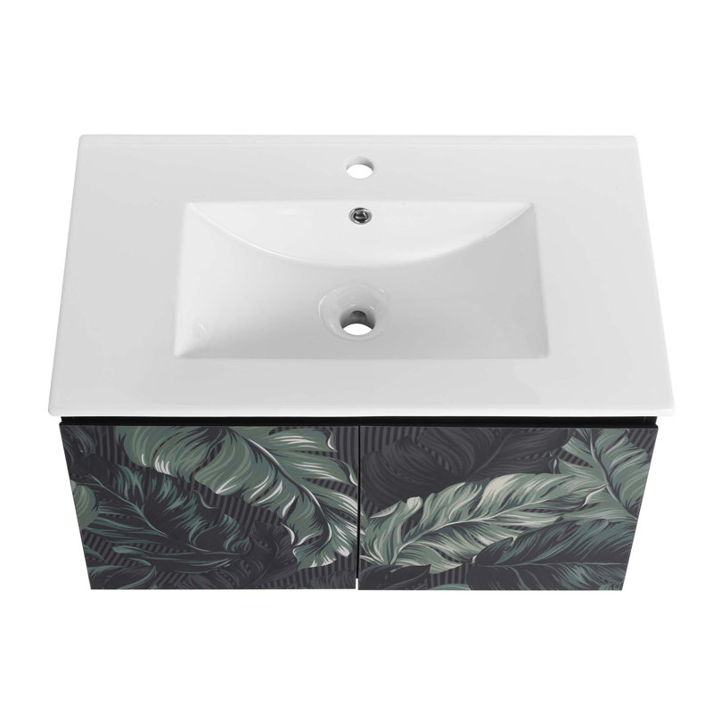 Meuble-lavabo flottant mural avec lavabo en céramique et porte d'armoire à fermeture en douceur