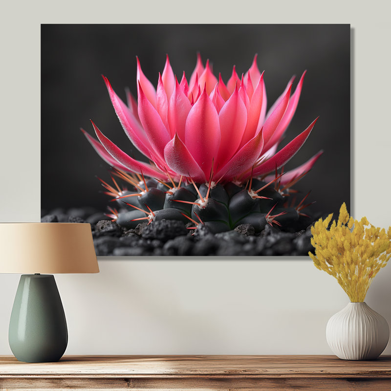 Cactus rose, gris, beauté florale - décoration murale cactus floral, Métal métal, 34" H x 44" W
