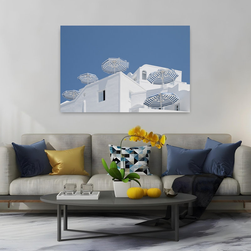 Blue Striped Umbrellas 1 Piece Wrapped Canvas Wall Art, 152.4 cm H x 101.6 cm W