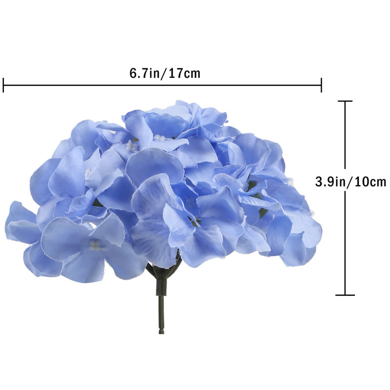 10 pièces de fleurs d'hortensia artificielles, de faux hortensias, des têtes de fleurs en soie avec des tiges, des faux hortensias pour la fête de mariage