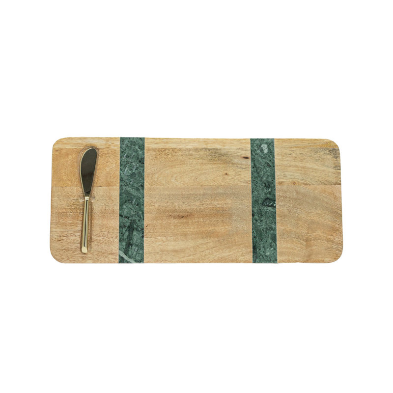 Ensemble de 2 plateaux de service Foreside Home & Garden avec épandeur en bois de manguier, marbre vert Spider