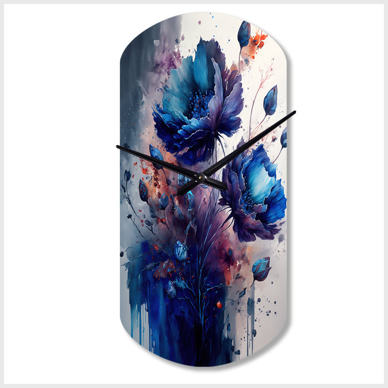 «Viloria Vibrant Blue Flower Bouquet II», horloge murale cylindrique en métal, horloge murale asymétrique traditionnelle