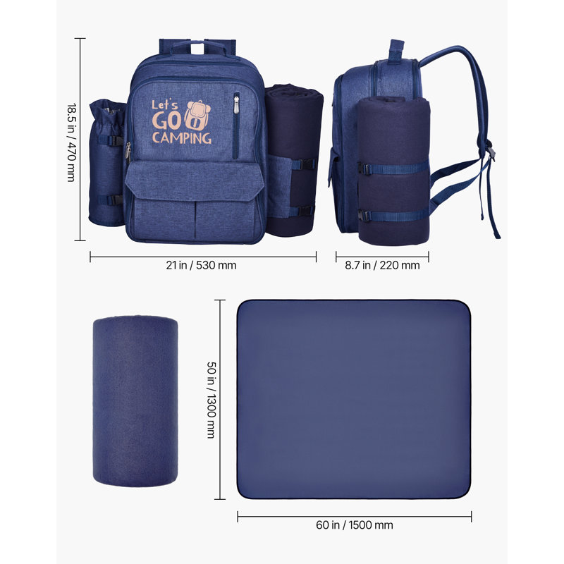 Sac à dos de plage pour 4 personnes avec compartiment glacière, Bleu