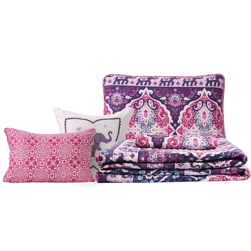 Obadiah Polyester Damask Quilt, Full/Queen Quilt + 4 Additional Pieces