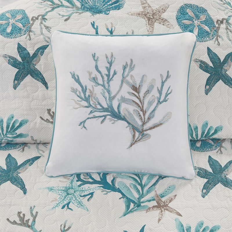 Ensemble de courtepointe en coton 6 pièces, Turquoise, Courtepointe double + 5 pièces supplémentaires