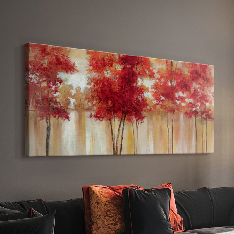Arbres rouges - Toile tendue avec châssis - Prêt à accrocher, H 24 po x l 48 po