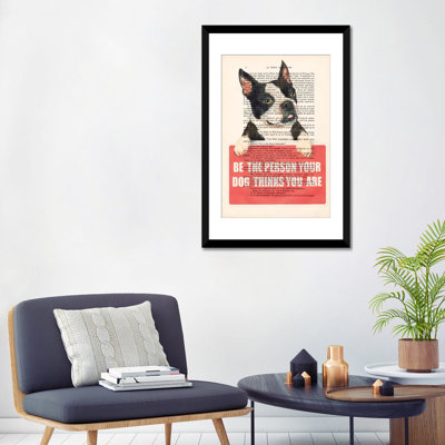 " Vintage Paper Series: Boston Terrier With Message " by Coco De Paris