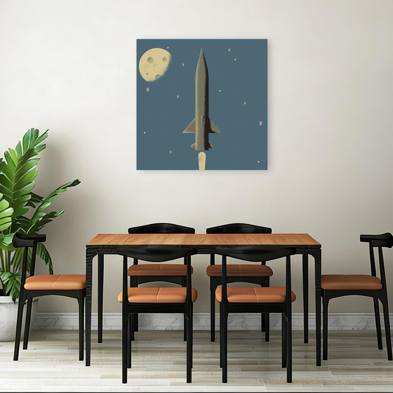 Rocket Moon Journey, rétro, impression d'art abstrait rétro, 36" H x 36" W