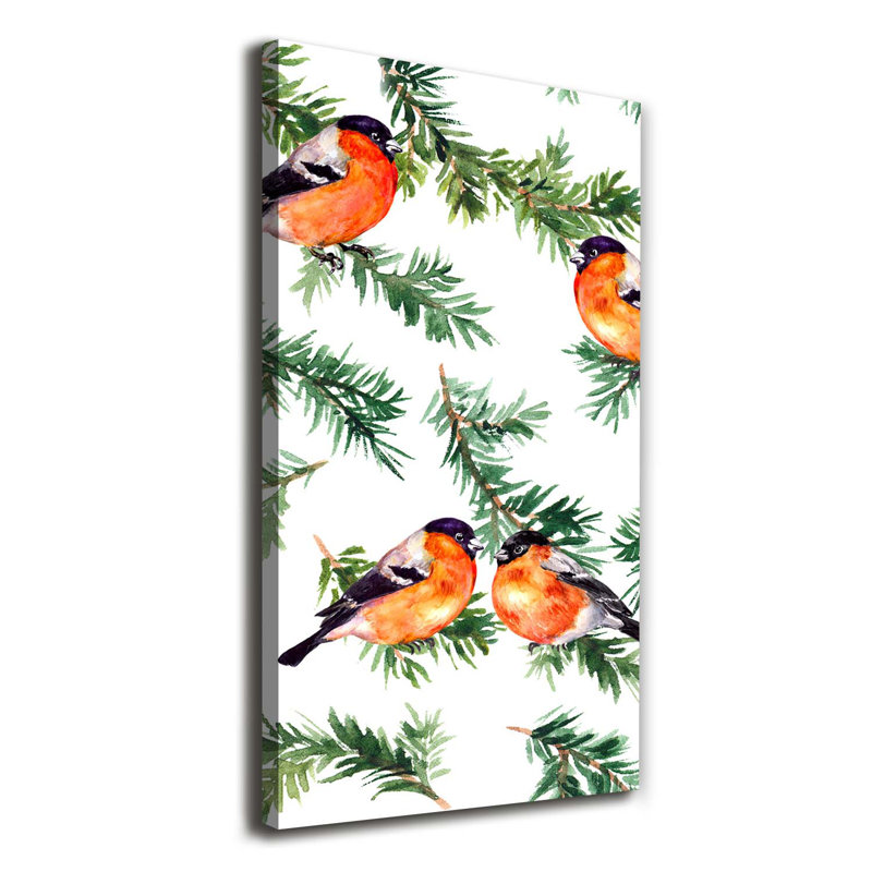 Robin And Conifers - Wrapped Canvas Print