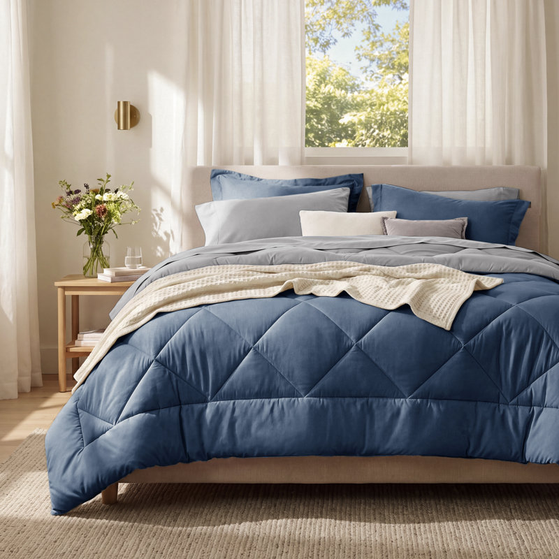 Ensemble d'édredon réversible Best vendeur, Bleu, Édredon simple + 4 pièces supplémentaires