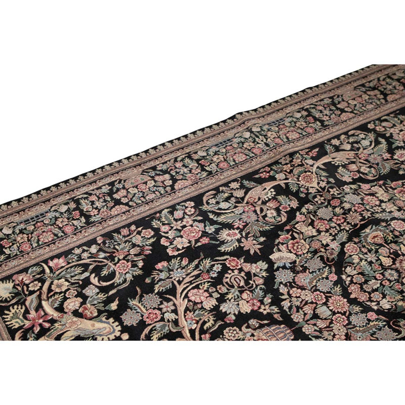 Tapis noir / blanc / rose noué à la main de haute qualité