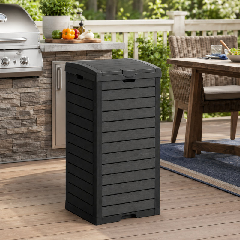 35 Gallon Resin Manual Lift Trash Hideaway Container ,Dual Lid Design with Locking Snap and Removable Tray, Manual Lift