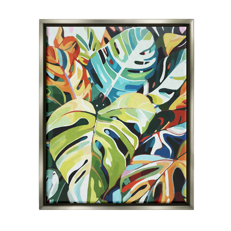 Palmes tropicales modernes par Ziwei Li, H 21 po x l 17 po x P 1,7 po, Cadre flottant gris lustré