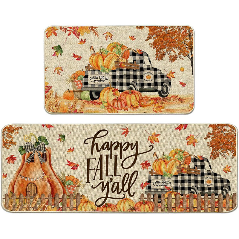 Décorations d'automne pour la maison, ensemble de 2 tapis de cuisine d'automne, décor de tapis de cuisine camion citrouille d'automne 17 po x 29 po x 17 po x 47 po